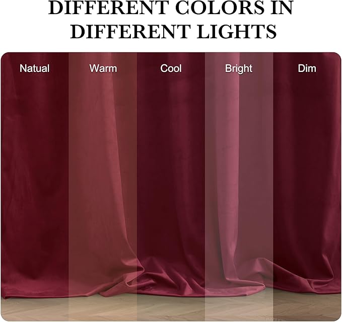 RYB HOME Burgundy Red Velvet Curtains for Christmas Decor, Soft Luxury Backdrops for Studio Theater, Rod Pocket & Back Tab Modern Design for Bedroom Living Room, 52" W x L90 L, 2 Panels Set