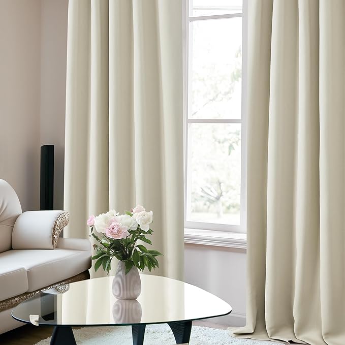Deconovo Blackout Curtains, Thermal Insulated, W42 x L72 2 Panels, Back Tab, Machine Washable, Room-Darkening Drapes for Bedroom/Living Room Light Beige