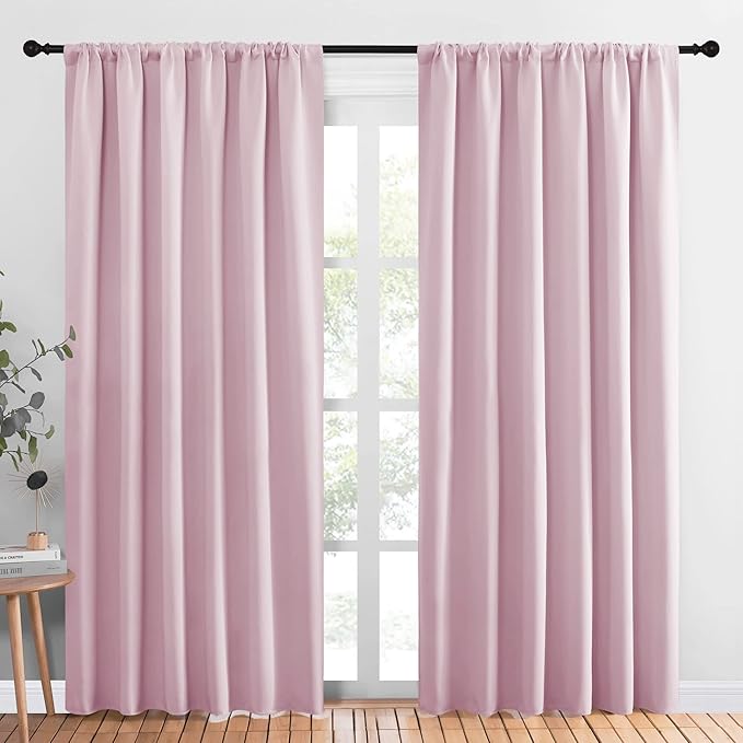NICETOWN Room Darkening Curtains for Bedroom, Baby Pink, Set of 2 Panels, 62 x 84 Inch, Triple Weave Home Decoration Thermal Insulated Solid Drapes for Patio Door