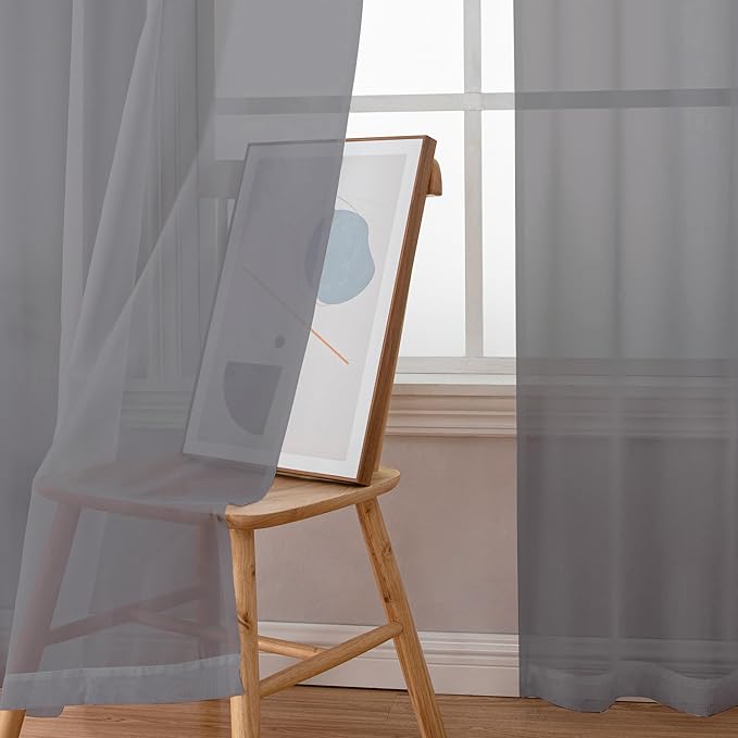 Chyhomenyc 120 Inch Long Sheer Curtains for Bedroom, Semi Sheer Privacy Curtains & Drapes Texture Sunlight Filtering for Hallway Window Guest Room Country House, 42x120 Inches, 2 Panel, Charcoal Grey