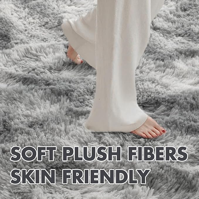 6x9 Ft Large Shag Rugs for Living Room Decor, Tie-Dyed Ultra Soft Fluffy Furry Area Rugs for Bedroom Indoor Floor, Aesthetic Carpet for Kids Home (Grey)