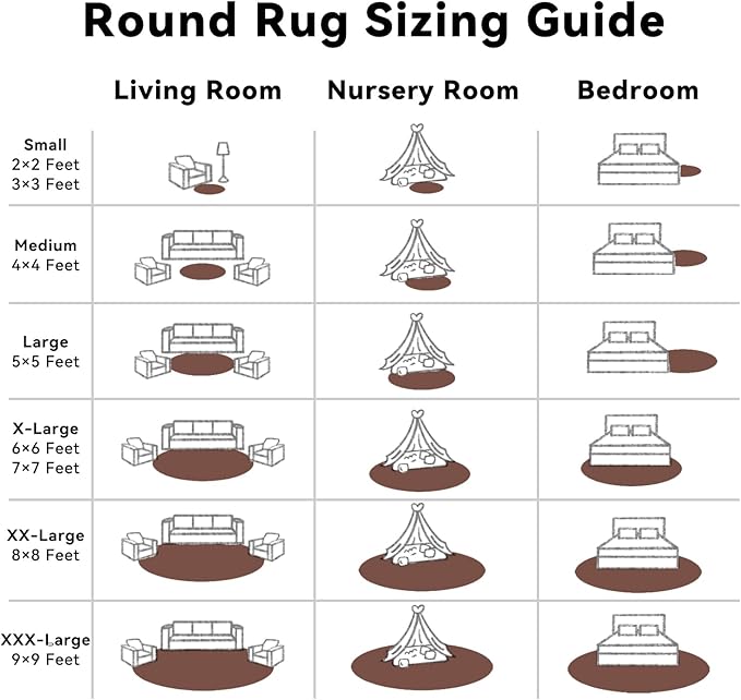 OLANLY Coffee Round Rugs for Bedroom - Machine Washable, 7 ft Circle Area Rugs for Living Room, Soft and Fluffy Shaggy Carpet for Teen Girls and Boys, Nursery Rooms, Dorms, Home Decor Aesthetic