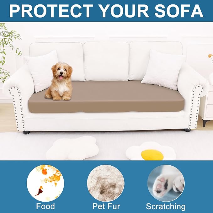Smiry Printed Couch Cushion Covers, Stretch Soft Couch Covers for Sofa, Washable Non-Slip Sofa Slipcover Furniture Protector for Indoor and Outdoor (Large, Mocha)