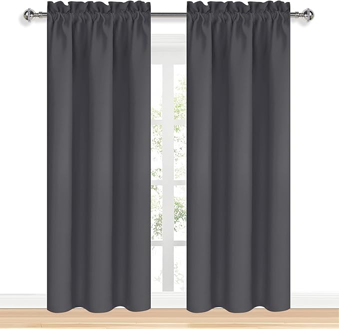 DWCN Blackout Curtains for Bedroom 84 inches Long 2 Panels Set, Solid Thermal Insulated Energy Saving Rod Pocket Window Treatment Curtains Blackout Drapes (W38 x L84 Inch, Dark Grey)