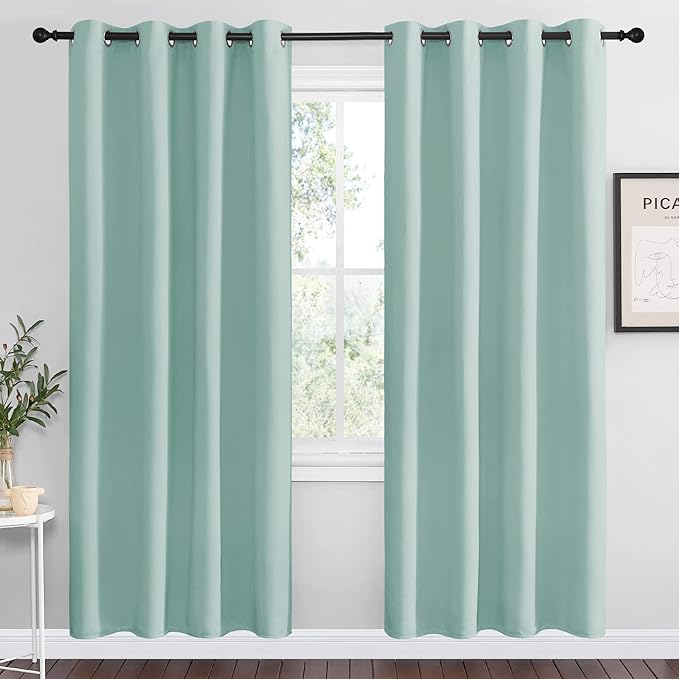 NICETOWN Aqua Blue Blackout Curtains 78" Long for Office, Dining Room, Guest Room, Sound Reducing Heat and Cold Block Curtain Panels for Modern Decorative (55" Wide by 78" Long, 2 Pieces)