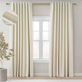 Topfinel 94 Inches Long Cream Colored Custom Blackout Linen Curtains, Ivory Pinch Pleated Noise Cancelling Curtains with Pin Hooks for Traverse, Burlap Viral Drapes 2 Panels for Living Room Bedroom