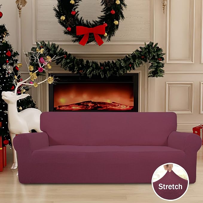 Easy-Going Stretch Oversized Sofa Slipcover 1-Piece Sofa Cover Furniture Protector Couch Soft with Elastic Bottom for Kids, Polyester Spandex Jacquard Fabric Small Checks ASH Rose
