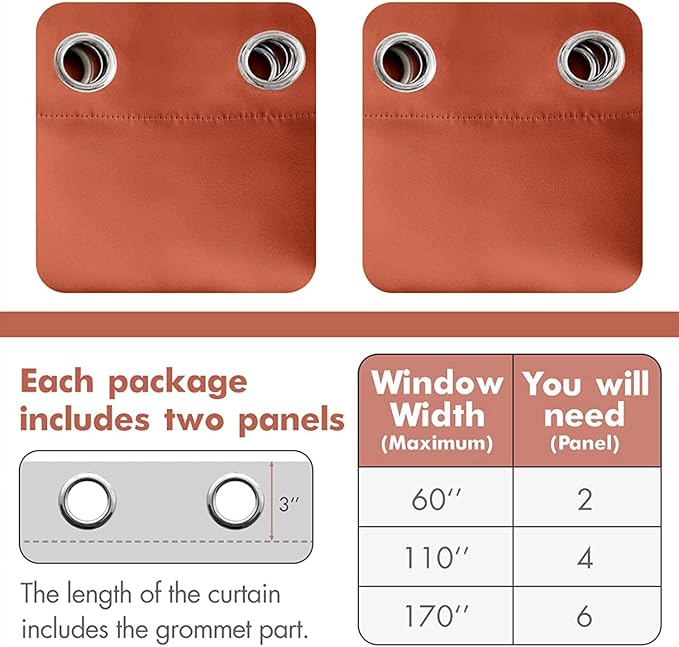 MIULEE 63" Long Room Darkening Curtains Thermal Insulated Rust Terracotta Drapes Window Treatment Set Grommet Top Light Blocking Blackout Curtain for Fall Living Room/Bedroom 2 Panels Burnt Orange