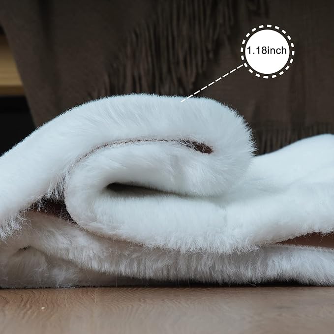 Ghouse Faux Rabbit Fur Round Rug 6ft White Round Rugs for Bedroom Decor Fluffy Area Rugs for Living Room, no-Shedding Carpet Sheepskin Washable Rug Rome Decor