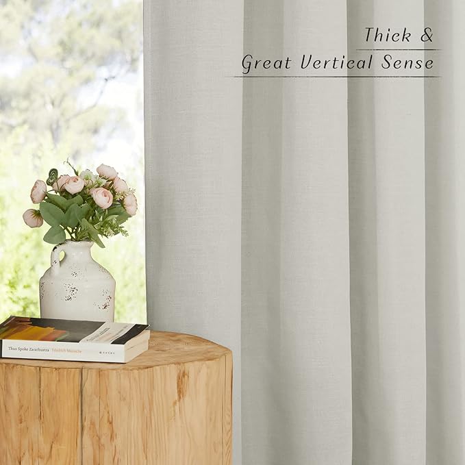 NICETOWN Linen Gray Curtains for Windows, Grommet Top Thick Flax Semi Sheer Eclectic Drapes Privacy Assured with Light Filtering for Kids Room/Living Room, W55 x L84, 2 Pieces
