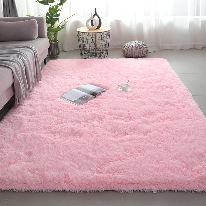 Large Shag Area Rugs for Living Room Bedroom,Big Ultra Soft Fluffy Pink Area Rugs for Dorm,Indoor Carpet Nursery Rugs for Kids Girls Room Home Decor (Pink, 10X14 Feet)