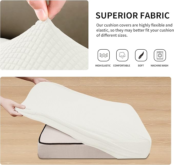 Easy-Going Stretch 4 Pieces Couch Cushion Covers for Sectional Sofa Left/Right L Shape Chaise Lounge Sofa Seat slipcover Anti-Slip Sofa Cover Soft (3 Seater + 1 Chaise, Cream)