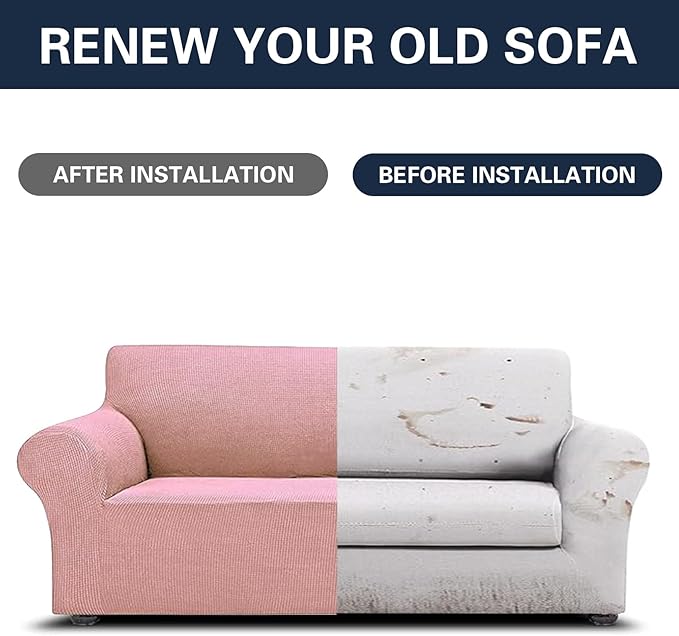 Cupuamon 2026 New Stretch Oversized Sofa Slipcovers Couch Sofa Cover for 4 Seater Furniture Protector Covers with Elastic Bottom Jacquard Fabric Small Checks for Pets, Kids - Dusty Pink