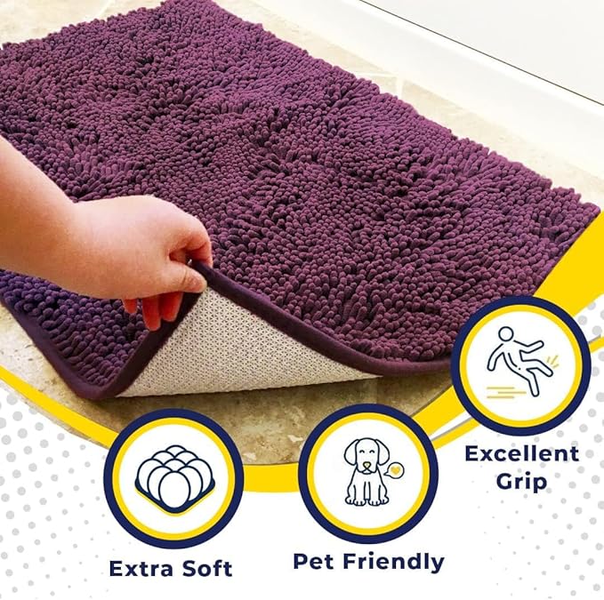 Muddy Mat® | Super Absorbent Door Mat Indoor, Microfiber Quick Dry Chenille Entryway Rug, Non-Slip Front Door Mat, Indoor Mats for Entryway, Machine Washable Pet Rug, Dark Purple 24" x 120"