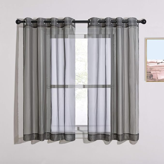 NICETOWN Voile Sheer Window Curtain Panels, Grommet Airy and Breathable Short Sheer Drapes with Light Through for Son/Boys Bedroom, Dark Grey, 54" Wide by 54" Long, 1 Pair