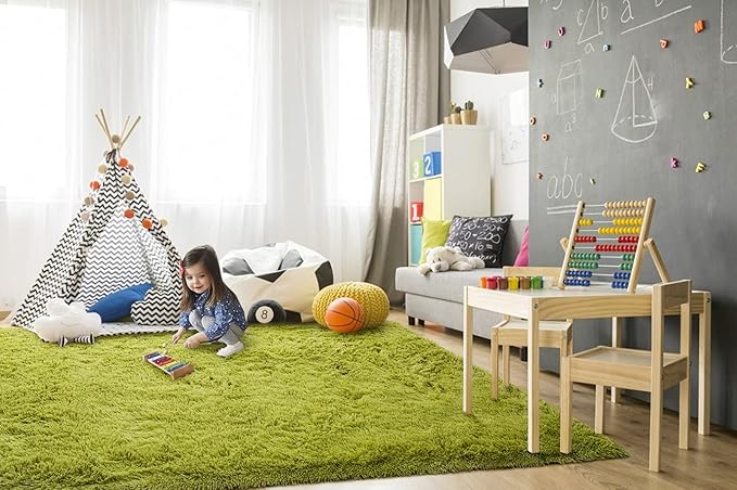 TWINNIS Super Soft Shaggy Rugs Fluffy Carpets, 5x8 Feet, Indoor Modern Plush Area Rugs for Living Room Bedroom Kids Room Nursery Home Decor, Upgrade Anti-Skid Rectangular Fuzzy Rug, Green