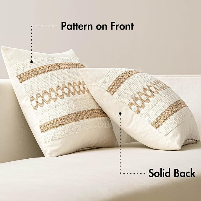 MIULEE Set of 2 Neutral Boho Decorative Pillow Covers 16x16 Inch Farmhouse Rustic Couch Throw Pillows Modern Cotton Cushion Covers Retro Cute Macrame Woven Spring Home Decor for Bed Sofa Chair
