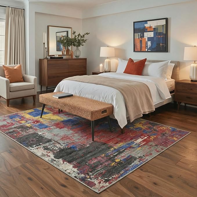 BEIMO Area Rugs 5x7 for Living Room Bedroom, Modern Abstract Machine Washable Rug, Large Soft Low Pile Floor Carpet with Non Slip Backing for Dining Room, Vivid Mix