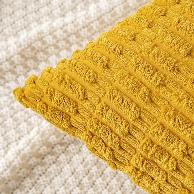 MIULEE Pack of 2 Corduroy Decorative Euro Sham Throw Pillow Covers 24x24 Inch Soft Boho Striped Pillow Covers Modern Farmhouse Home Decor for Summer Sofa Living Room Couch Bed Mustard Yellow