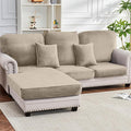 Couch Cover 6-Piece Elastic Velvet Couch Cushion Covers & Chaise Slipcovers for L-Shaped Sofas - Sofa Seat Covers Washable, Soft Protector for Couches (5 Seater + Chaise, Taupe)