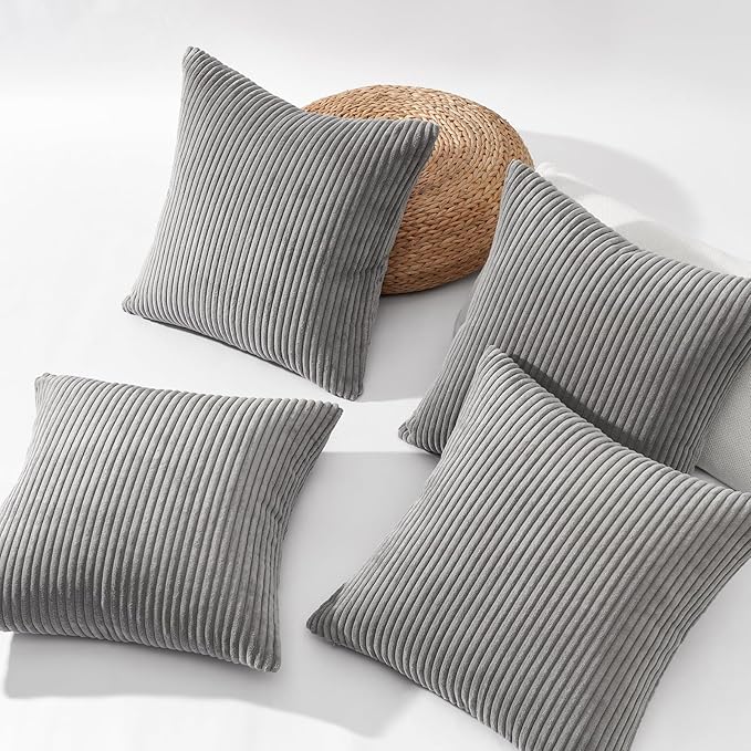 Topfinel Decorative Throw Pillow Covers Cushion Cases, Set of 4 Soft Velvet Modern Double-Sided Designs, Mix and Match for Home Decor, Pillow Inserts Not Included (22x22 inch, Grey)