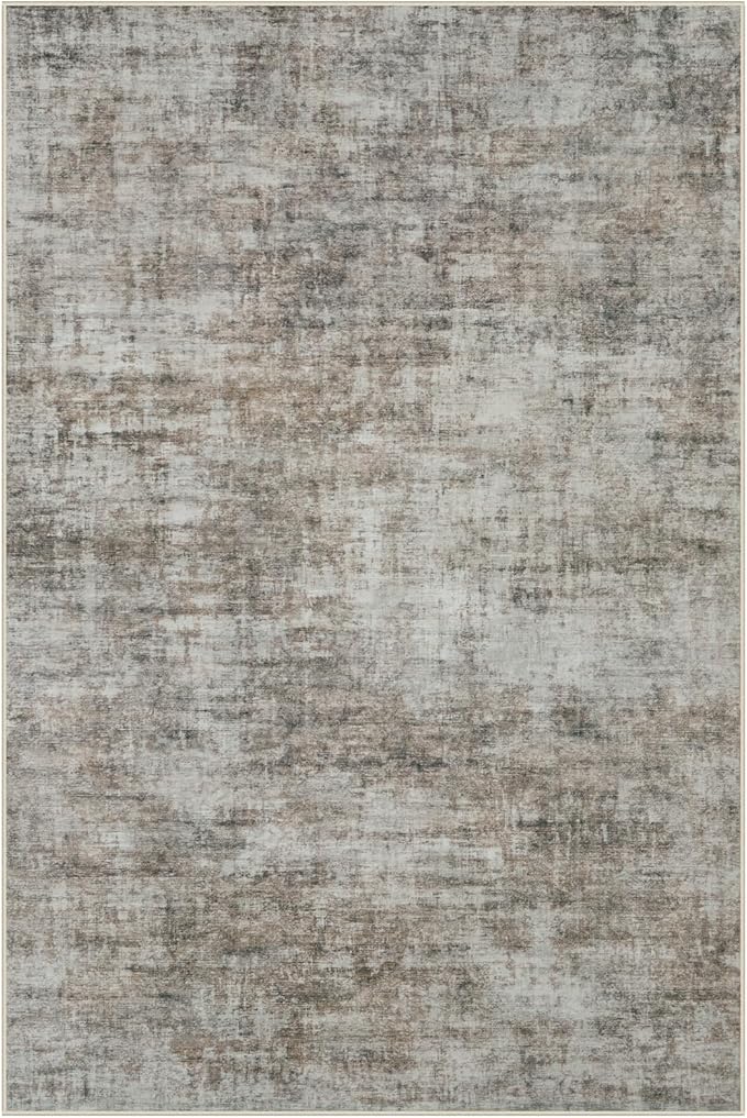 6x9 Area Rugs Washable Rug: Large Modern Abstract Living Room Rug Soft Anti-Skid Thin Carpet Indoor Floor Non-Shedding Carpets for Bedroom Dining Room Farmhouse Nursery Home Office Brown Black