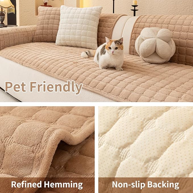 Velvet Couch Covers for Dogs, Dog Sectional Couch Covers, Pet Couchs Cover for 2-3 Seater, Couchs Protector for Dogs, Sectional Sofa Cover for Pet Washable(1PC,Khaki,27.6"×70.9")