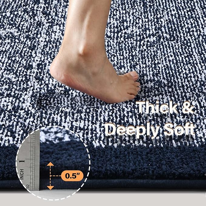 Bathroom Rugs 24x17 Non Slip Washable, Dark Blue Bath Mat for Bathroom Floor Tub, Soft Absorbent Quick Dry Mats for Shower, Bathtub,Home Decor