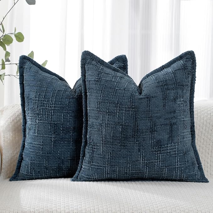 HPUK Fall Chenille Soft Throw Pillow Covers 18x18 Set of 2, Accent Cushion Covers for Living Room, Bedroom, Decorative Solid Color Pillow Covers for Couch, Sofa, Chair, Dusty Blue