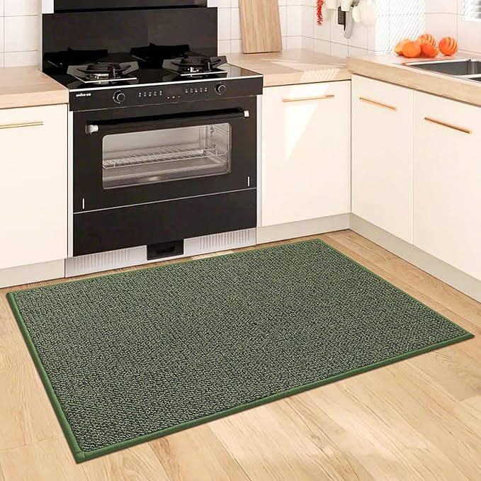 BEQHAUSE Kitchen Rugs and Mats 2PCS, Non-Slip Kitchen Mats for Floor, Absorbent and Stain Resistant Kitchen Runner, Machine Washable Rugs for Kitchen, Laundry & Sink, 24"x36"+24"x60", Green