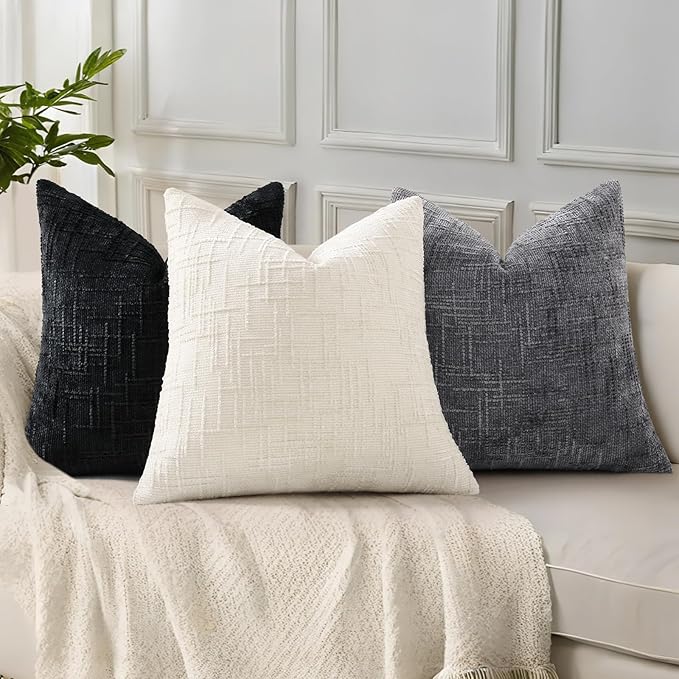decorUhome Black Chenille Throw Pillow Covers 18x18 Set of 2 Textured Soft Cozy Slubby Couch Pillow Covers Modern Farmhouse Boho Decorative Pillow Cases for Bed Sofa Living Room