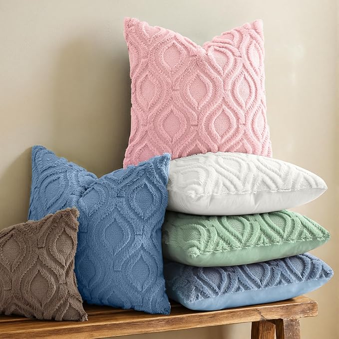 decorUhome Throw Pillow Covers 12x20 Inch Set of 2, Soft Plush Faux Wool Pink Solid Couch Pillow Covers, Accent Farmhouse Neutral Rectangle Pillow Cases for Sofa Bed Living Room