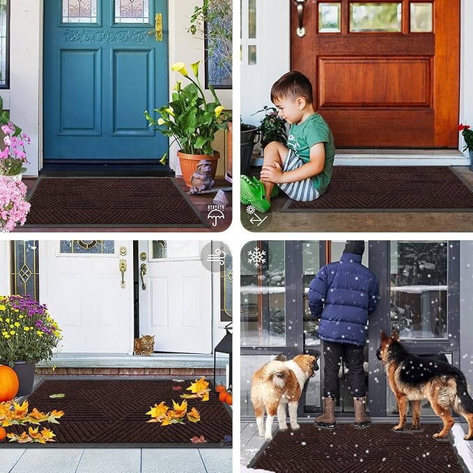 Smiry Front Door Mat Outside Entrance, Heavy Duty Sturdy Natural Rubber Doormat, Trap Dirt and Moisture, Easy Clean Low Profile Welcome Floor Mats for Indoor Outdoor Entry, 35X23 Inch, Deep Brown