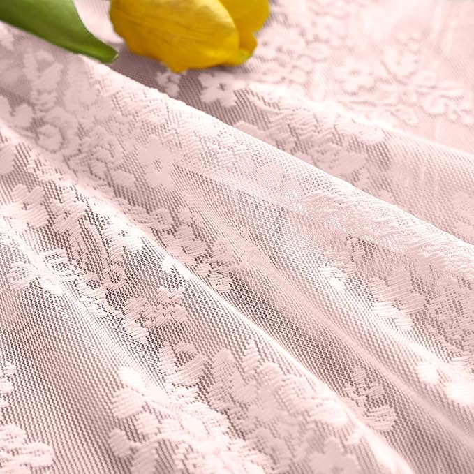 YJ YANJUN Vintage Lace Curtains 30 inch Length 2 Panels - Cute Floral Short Pink Sheer Window Curtain Panels for Little Girls Room Bedroom Princess Cafe Half Curtains Rod Pocket Pink Boho Decor