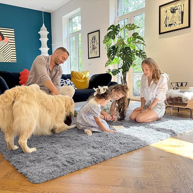 OLANLY 10x12 Machine Washable Large Area Rugs for Living Room, Bedroom, Soft Fluffy Shaggy Bedside Rug, Indoor Floor Carpet for Kids Girls and Boys, Dorms, Nursery, Home Decor Aesthetic, Light Grey