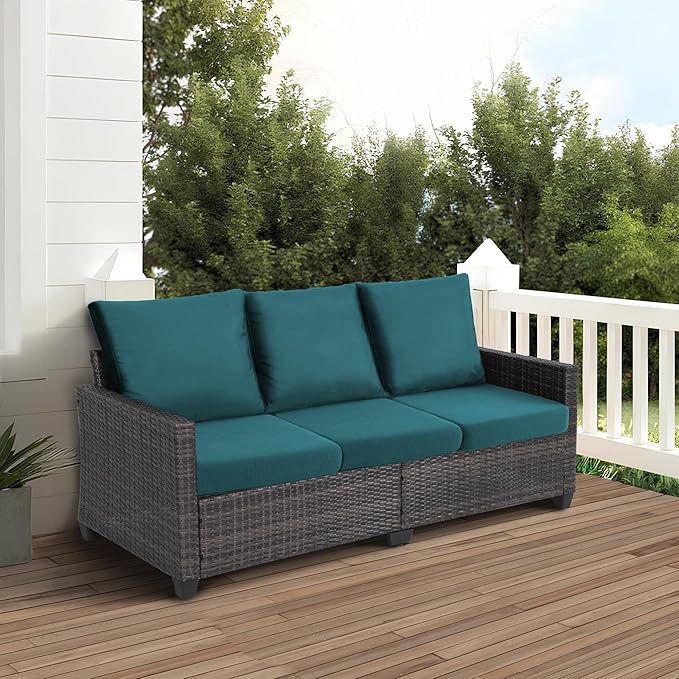 Water Resistant Stretch Sofa Seat Cushion Covers Stretch Furniture Protector, Soft Flexibility Loveseat Cushion Cover with Elastic Bottom for Camper (Medium, Dark Teal)