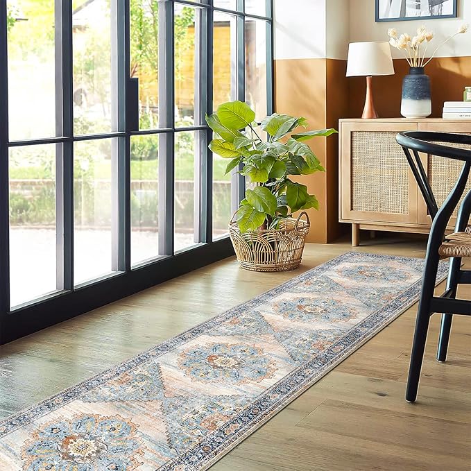 TOPRUUG Washable Runner Rug 2x10 - Hallway Runner Rug Kitchen Rugs and Mats Non Skid Washable Waterproof Carpet Runner for Living Room Bedroom Bathroom (Blue, 2X10)