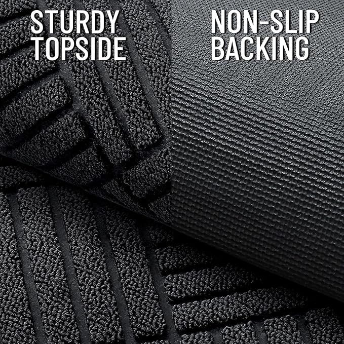 OLANLY Front Door Mat Outside Entrance 29.5x17, Absorbent, Heavy Duty Sturdy Natural Rubber Doormat Indoor Outdoor, Stain and Fade Resistant, Non-Slip Low Profile Floor Mat for Entryway, Black Diamond