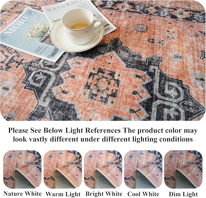 Washable 2x6 Hallway Runner Rug: Vintage Water Resistant Kitchen Entryway Rug Ultra Soft Living Room Bedroom Carpet Thin Non Slip Indoor Floor Mat for Bathroom Laundry (2 X 6,Orange)