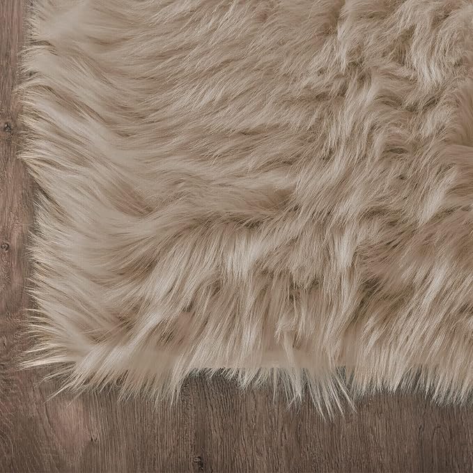 Latepis 2x3 Brown Beige Small Faux Fur Rug Fluffy Furry Rugs Throw Rug Washable Shag Plush Soft Rugs for Living Room Bedroom and Dorm