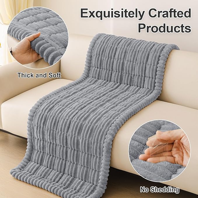 hyha Couch Covers for Dogs Washable, Non Slip Plush Dog Sofa Protectors, Fuzzy Pet Couch Covers for 3 Cushion Sofa Pet Friendly (Grey, 27.6" x 27.6")
