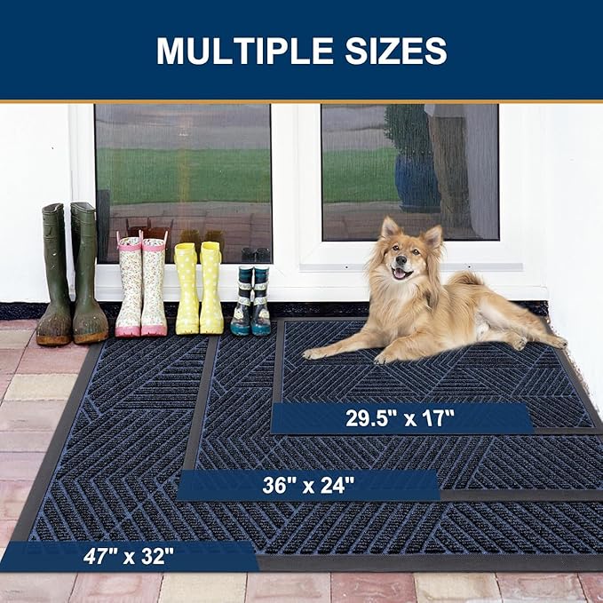 Smiry Front Door Mat Outside Entrance, Heavy Duty Sturdy Natural Rubber Doormat, Trap Dirt and Moisture, Easy Clean Low Profile Mats for Indoor Outdoor Entry, Irregular Triangle (71x47, Navy Blue)