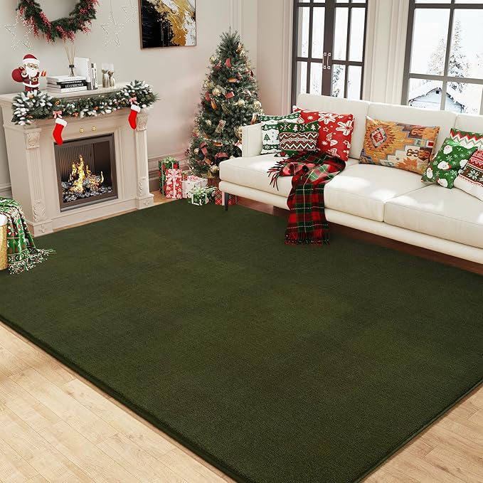 Amearea Large Modern Area Rugs for Bedroom Living Room, 6x9 Feet Olive Green Thickened Memory Foam Rug, Fluffy Indoor Washable Rugs Non Slip Minimalist Carpet for Boys Girls Dorm Nursery Room Decor