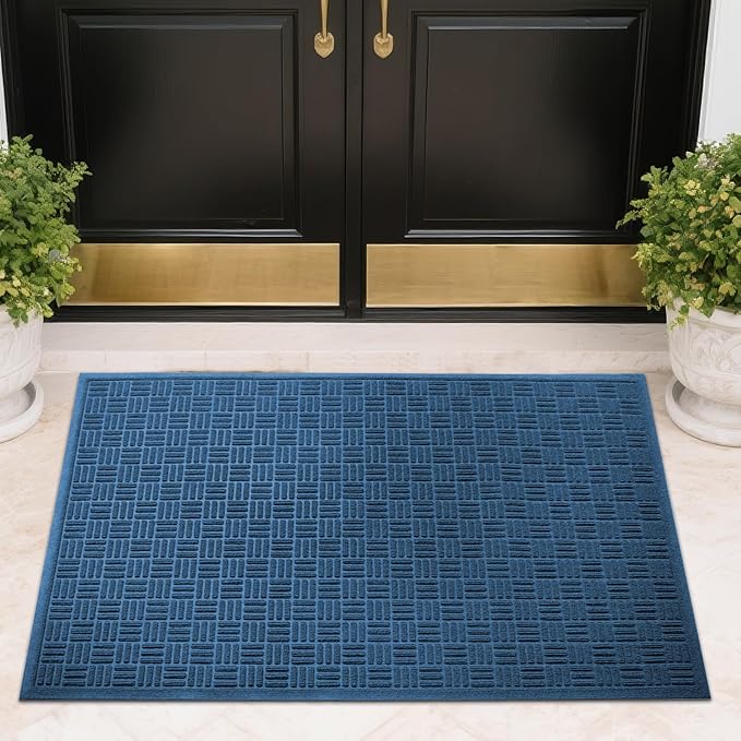 Mibao Front Door Mat Indoor Outdoor Entrance, Dirt Trapping Waterproof All-Season, All-Weather Doormat, Non-Slip Durable Natural Rubber Low Profile Easy Clean Patio Entrance Mat, 47" x 31.5", Blue
