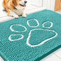 Smiry Dog Door Mat for Muddy Paws, Absorbent Dirt Trapper Non Slip Quick Dry Washable Chenille Mat for Mud Dogs, Entry Rug for Indoor and Outdoor (30x20 Inches, Turquoise and White)