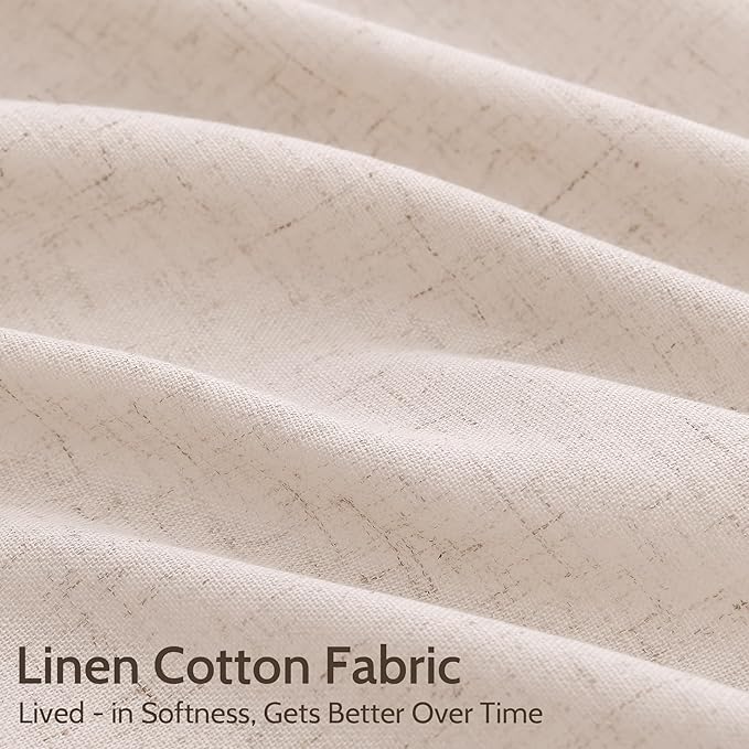 Natural White Linen Curtains 72 Inches Long for Living Room Burlap Linen Textured Light Filtering Semi Sheer Curtains Back Tab Privacy Neutral Farmhouse Curtain for Bedroom Office 52x72, 2 Panels