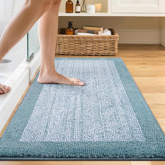 48x24 Long Bathroom Rugs Washable Non Slip, Dusty Blue Bath Mat for Bathroom Floor Tub, Soft Absorbent Quick Dry Mats for Shower, Bathtub,Home Decor
