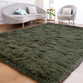 Goideal Fluffy Rug for Bedroom Living Room, 7x10 Olive Green Area Rugs, Faux Fur Shag Modern Carpet Ultra Soft Girls Boys Room Home Decor, Solid