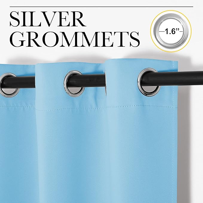 NICETOWN Blue Room Darkening Panels - Nursery & Infant Care Drapes, Extra Long 95 inches Length Curtains for Patio Door/Dining Room (2 Pieces, 42 inches Wide)