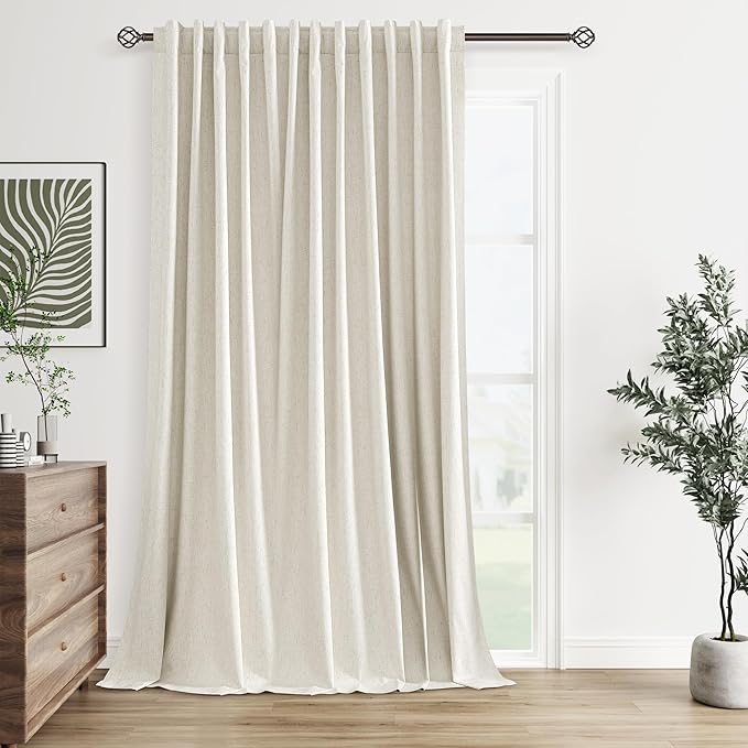Guken Cream 100% Blackout Linen Curtains 100 Inch Wide by 96 Inch for Living Room Bedroom Back Tab Thermal Insulated Black Out 1 Drapes Room Darkening Window Curtains,1 Panel